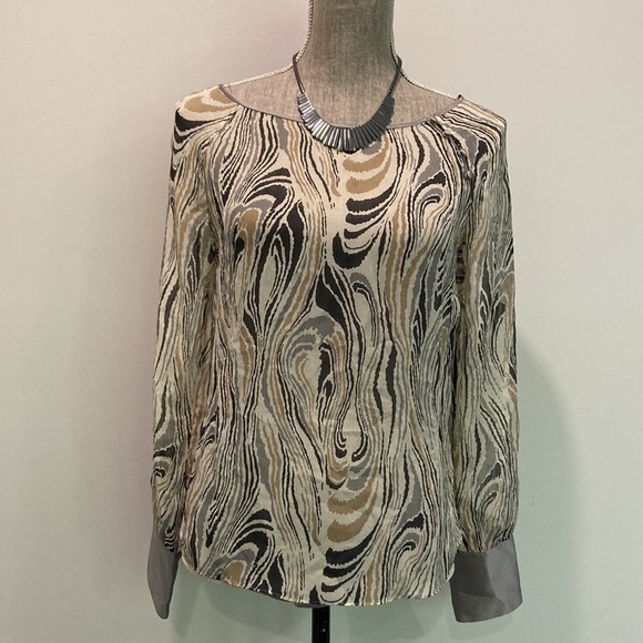 KENNETH Cole Silk Patterned Blouse Size 4 - Picture 4 of 12